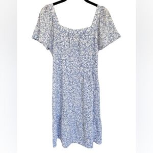 Monteau Square Neck Blue Dress with Daisies